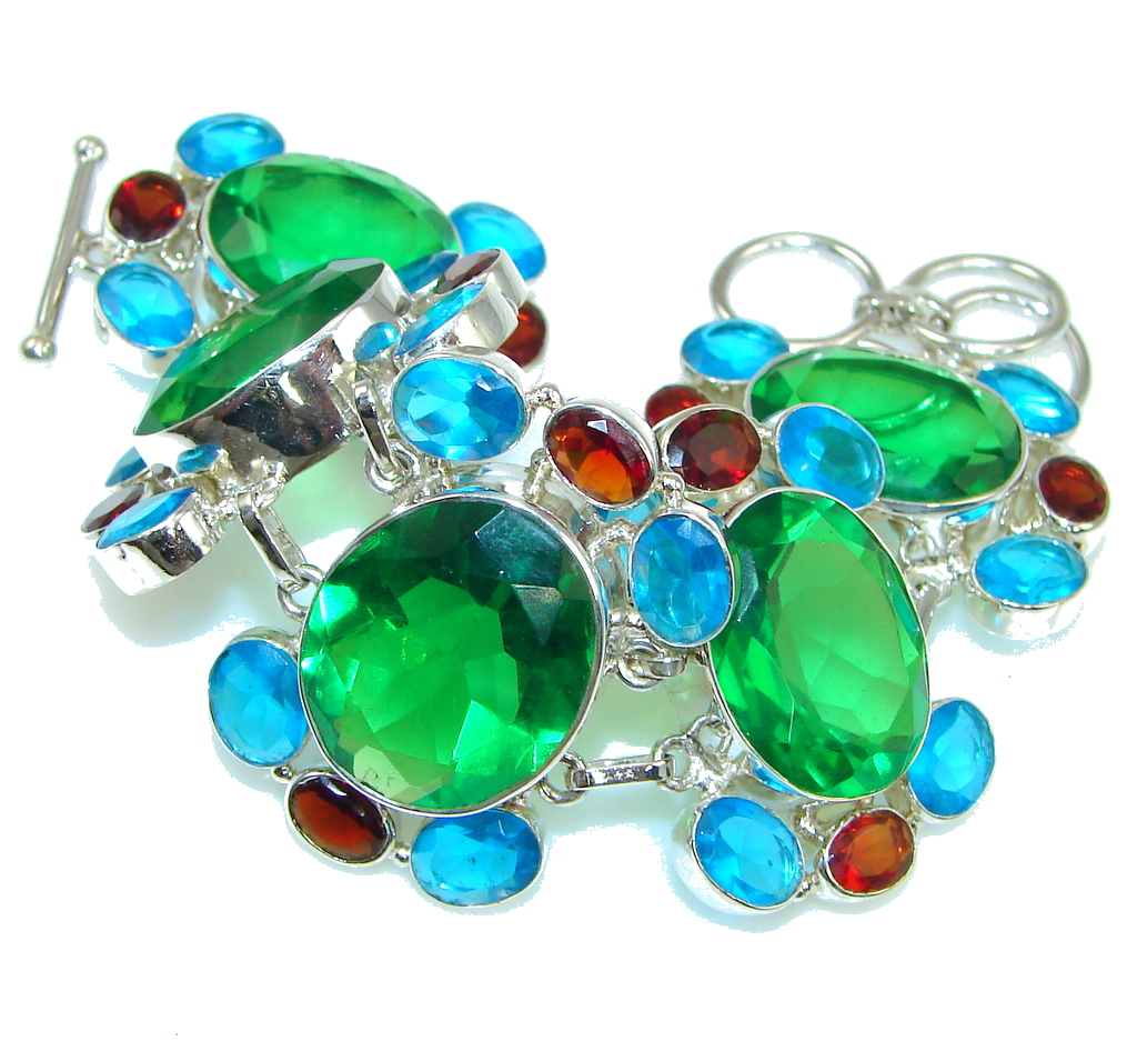Aura Of Beauty! Created Green Emerald Sterling Silver Bracelet