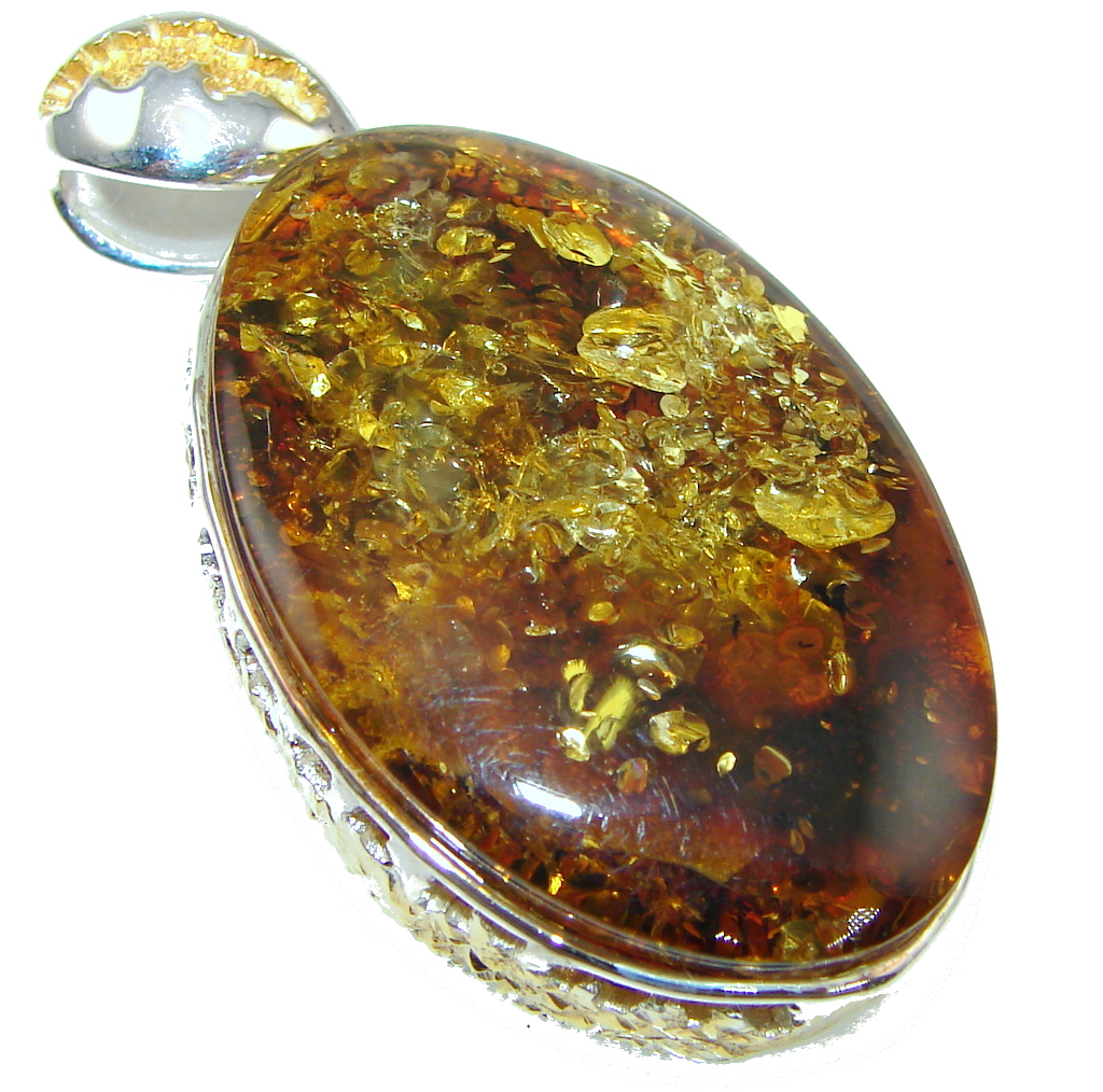 Stunning! Baltic Golden Amber Gold Plated Sterling Silver Pendant