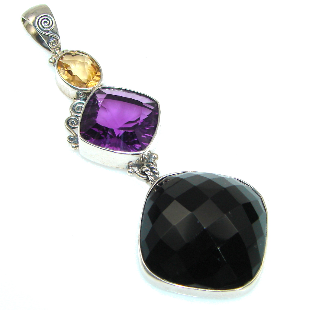 Big! Excellent Black Onyx Sterling Silver Pendant