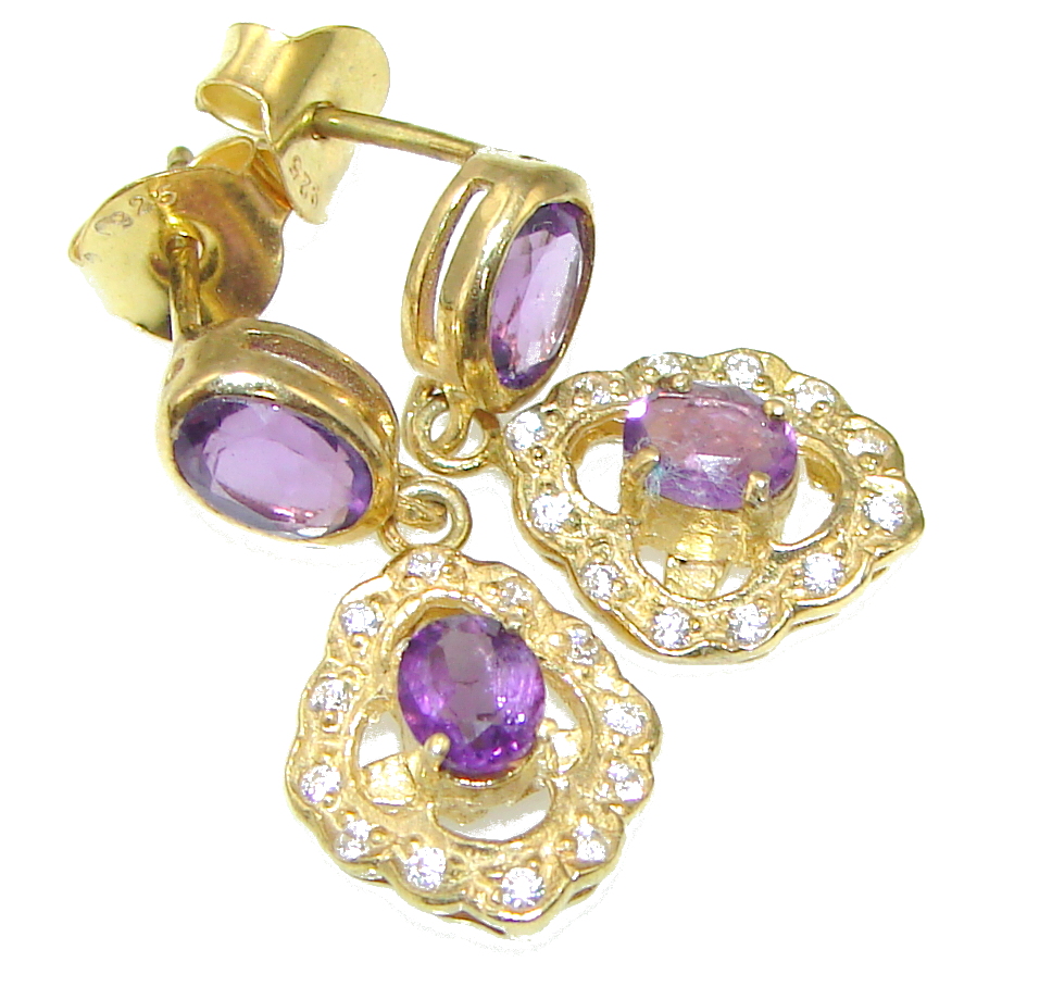 Amazing! Amethyst, White Topaz, Gold Plated Sterling Silver earrings