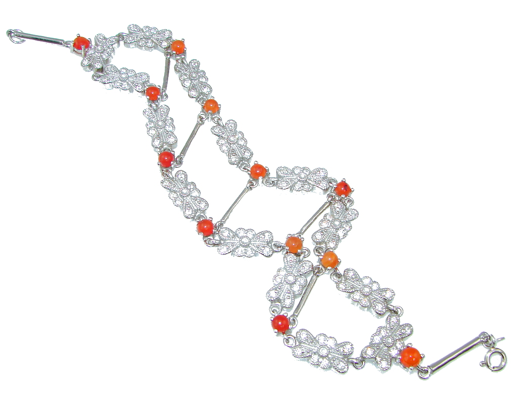Gorgeous Design! Orange Sapphire, White Topaz Sterling Silver Bracelet