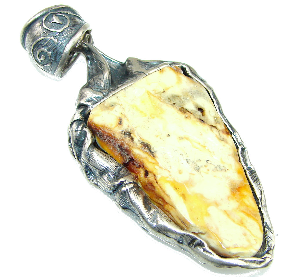 Big! Stylish Butterscotch Yellow Amber Sterling Silver pendant