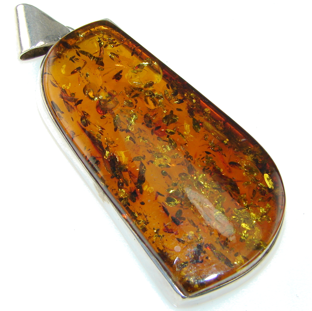 Big! Natural Beauty! Baltic Polish Amber Sterling Silver Pendant