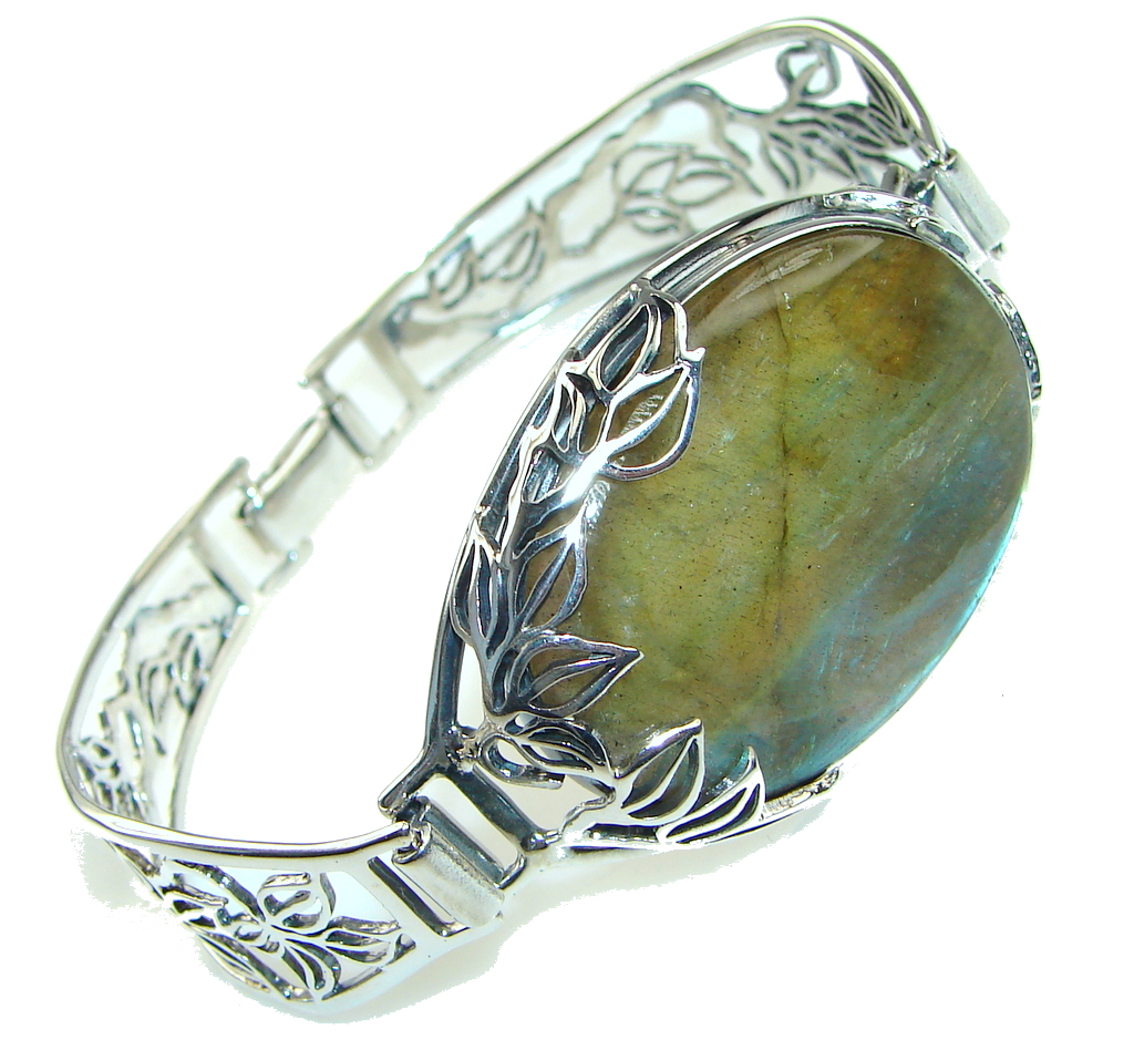 Mystical Eye! Blue Fire Labradorite Sterling Silver Bracelet