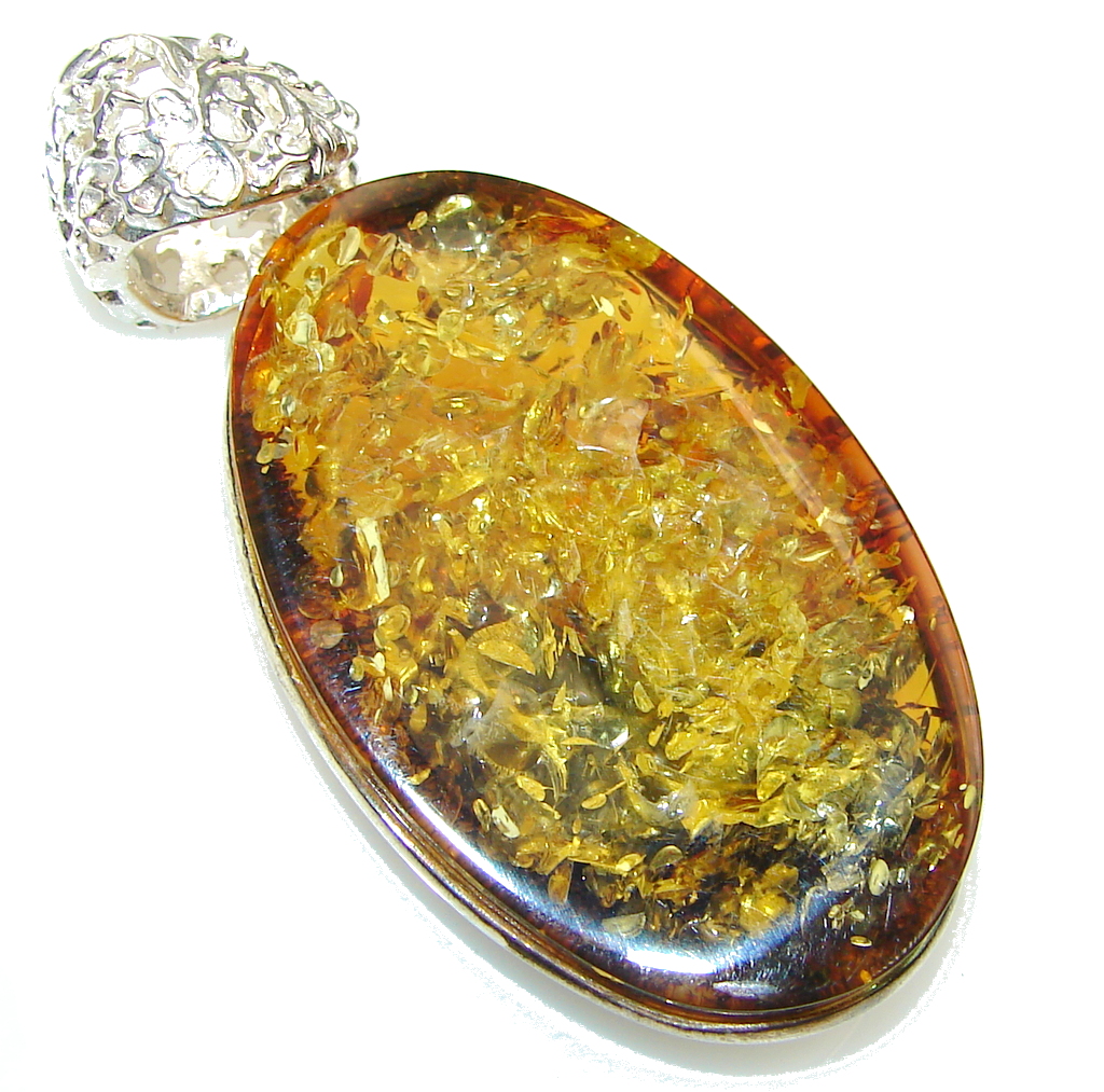 Natural Baltic Polish Amber Sterling Silver Pendant