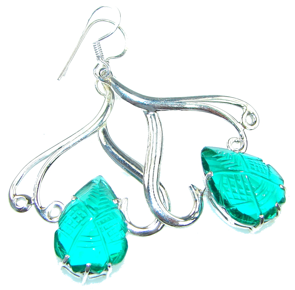 Charming! Created Green Emerald Sterling Silver earrings
