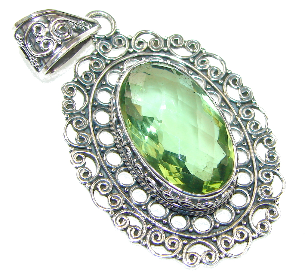 Bali Secret! Green Amethyst Quartz Sterling Silver Pendant