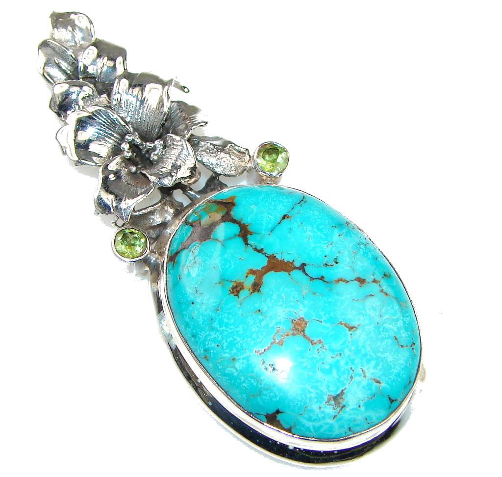 Bali Style! Blue Turquoise Sterling Silver Pendant