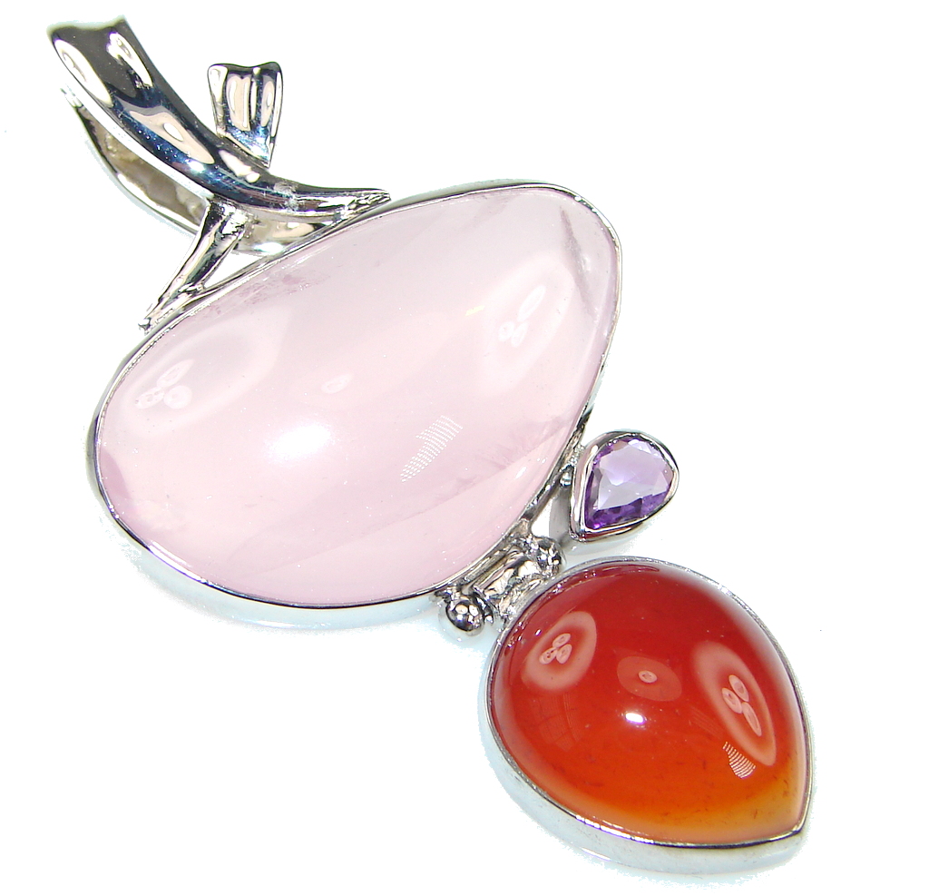 Amazing! Light Pink Rose Quartz Sterling Silver Pendant
