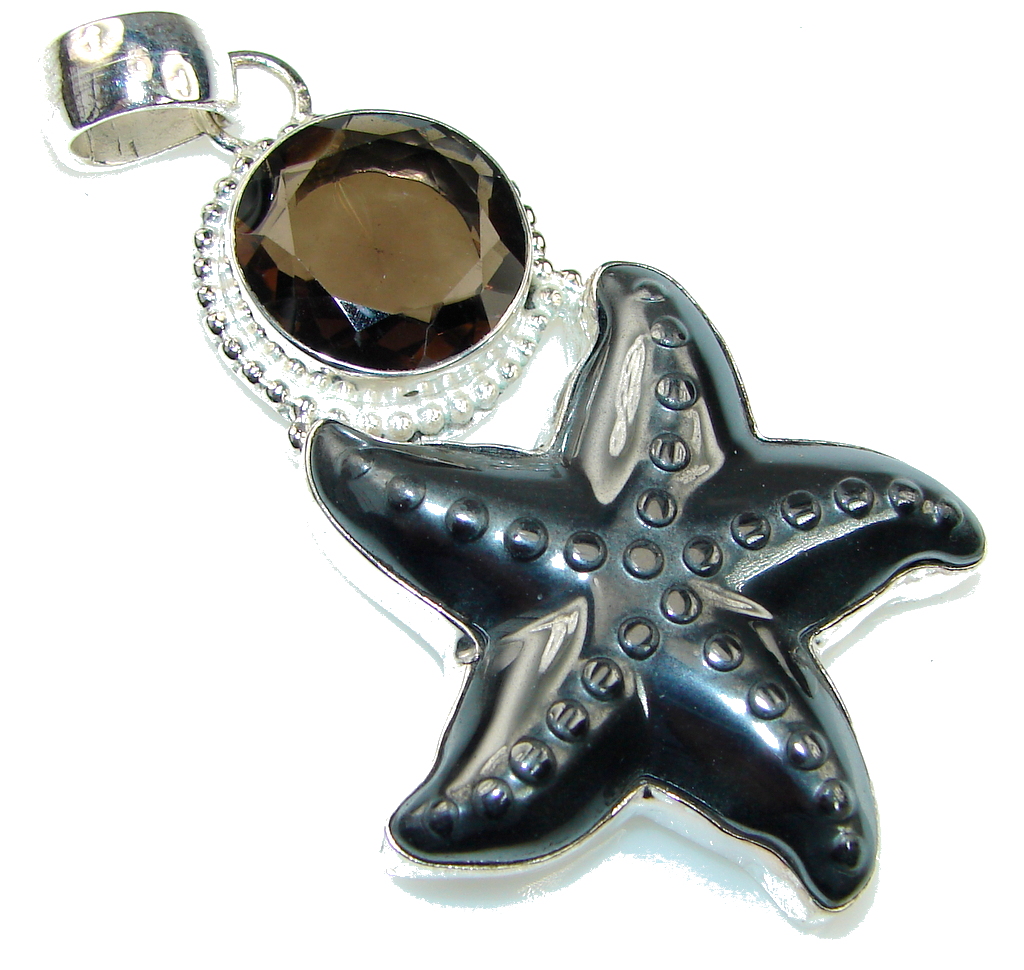 Stunning Silver Hematite, Smoky Topaz Sterling Silver Pendant