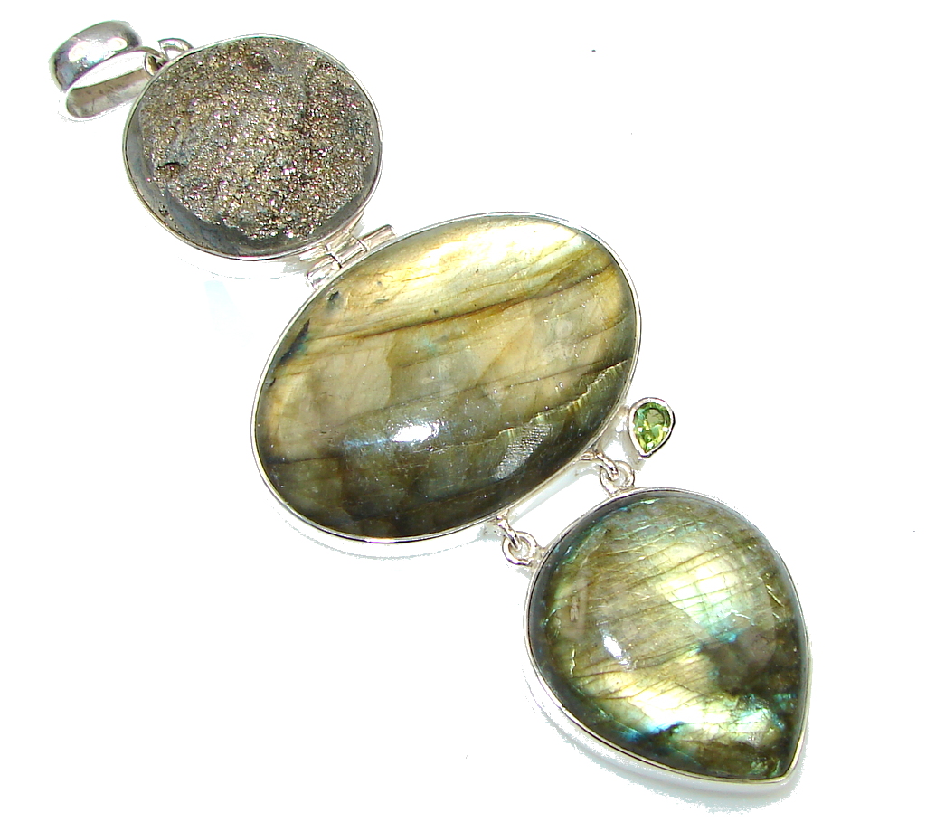 Big! 46 grams Exclusive Blue Labradorite Sterling Silver Pendant