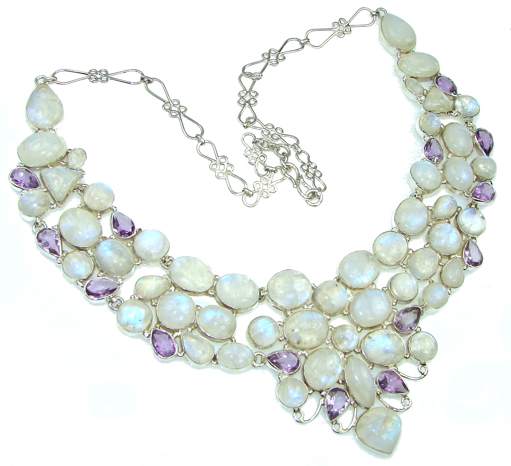 Winter Queen White Fire Moonstone Sterling Silver necklace