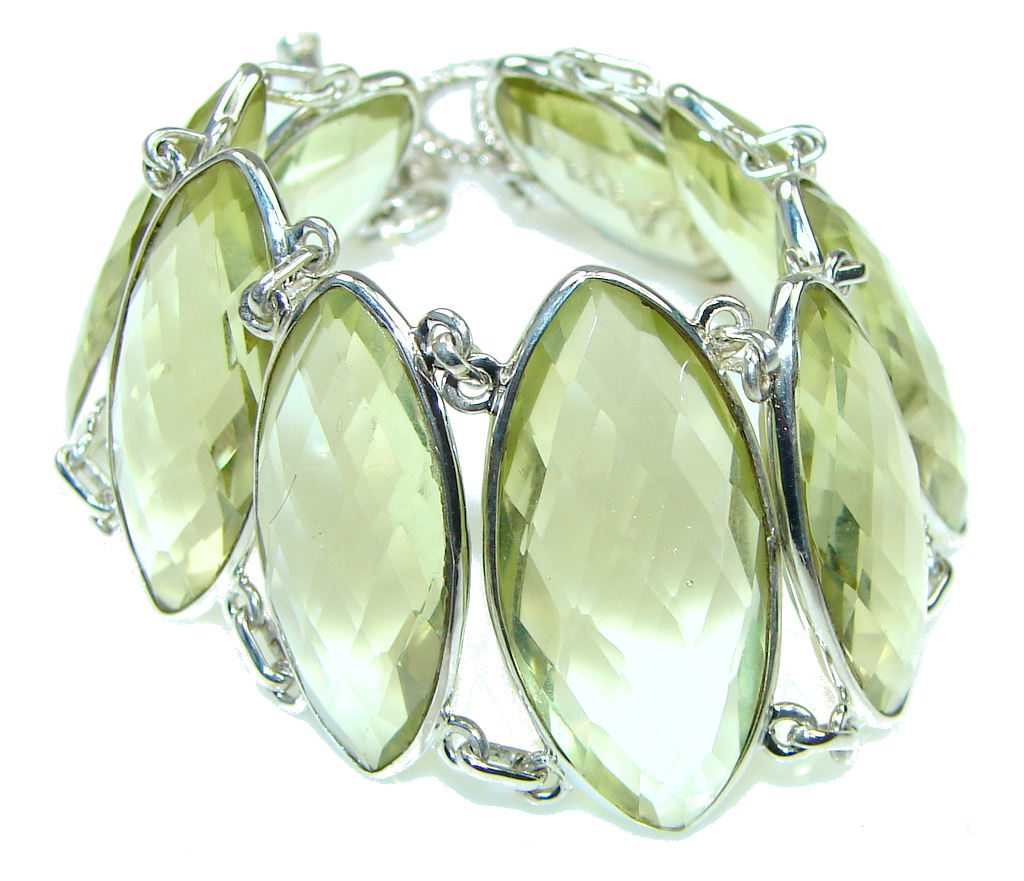 Chunky Yellow Created Citrine Sterling Silver Bracelet