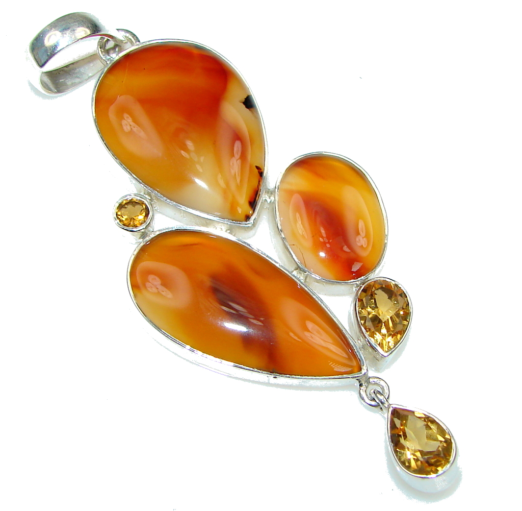 Brown Planet AAA Carnelian Citrine Sterling Silver Pendant