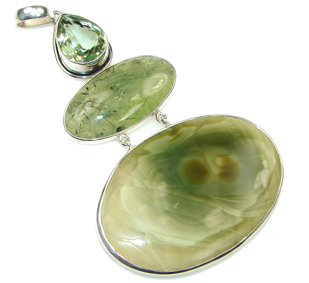 Big! Excellent AAA+ Green Imperial Jasper Sterling Silver Pendant
