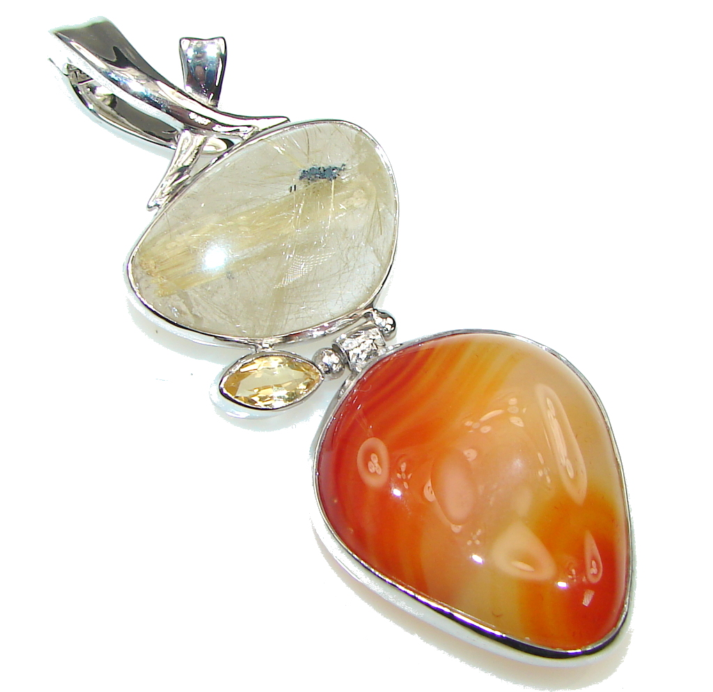 Brown Planet AAA Carnelian Citrine Sterling Silver Pendant
