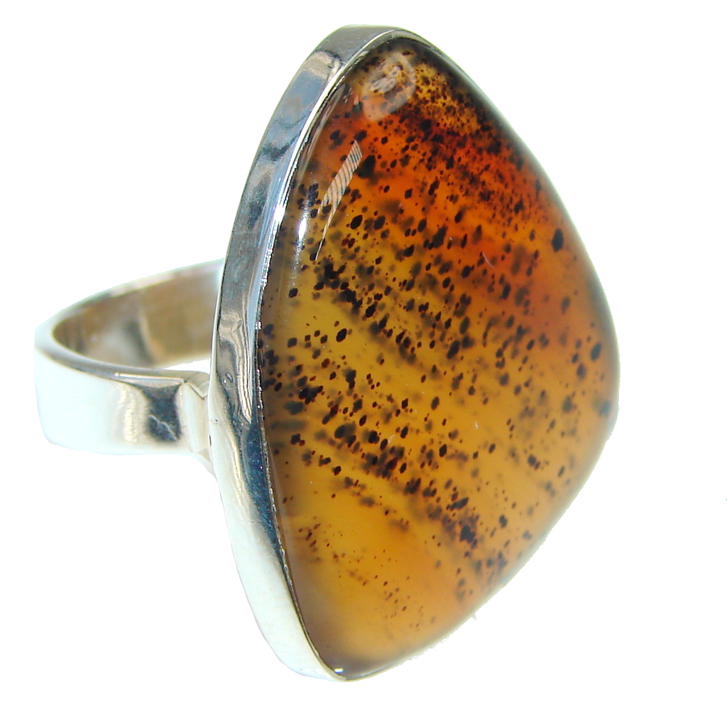 Amazing Germany Psilomelane Dendrite Sterling Silver Ring s. 8