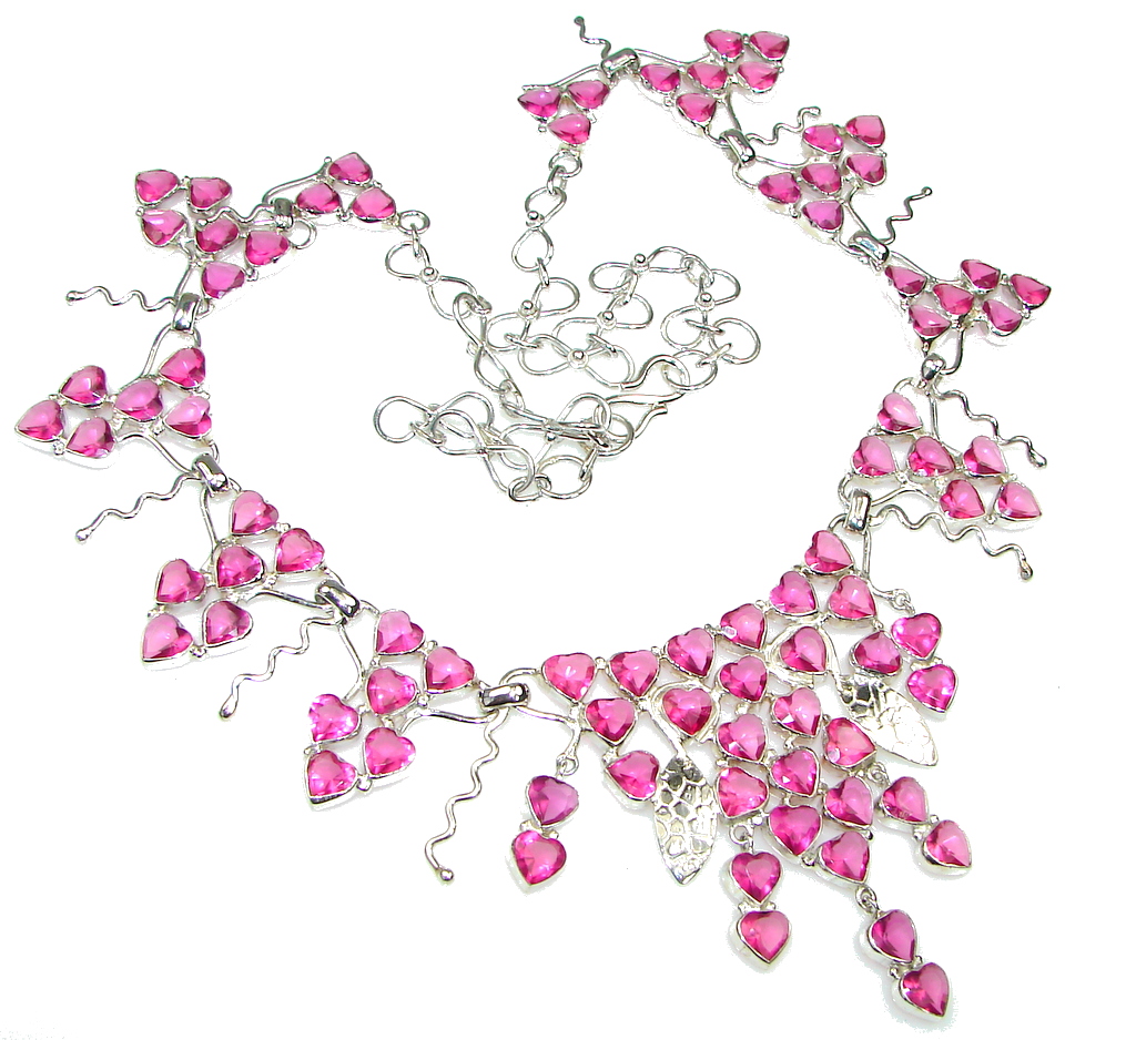 Beautiful! Created Raspberry Pink Topaz Sterling Silver necklace