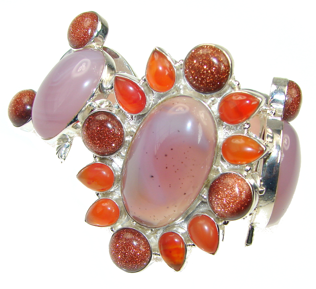 Circle Of Love! Light Pink Agate Sterling Silver Bracelet