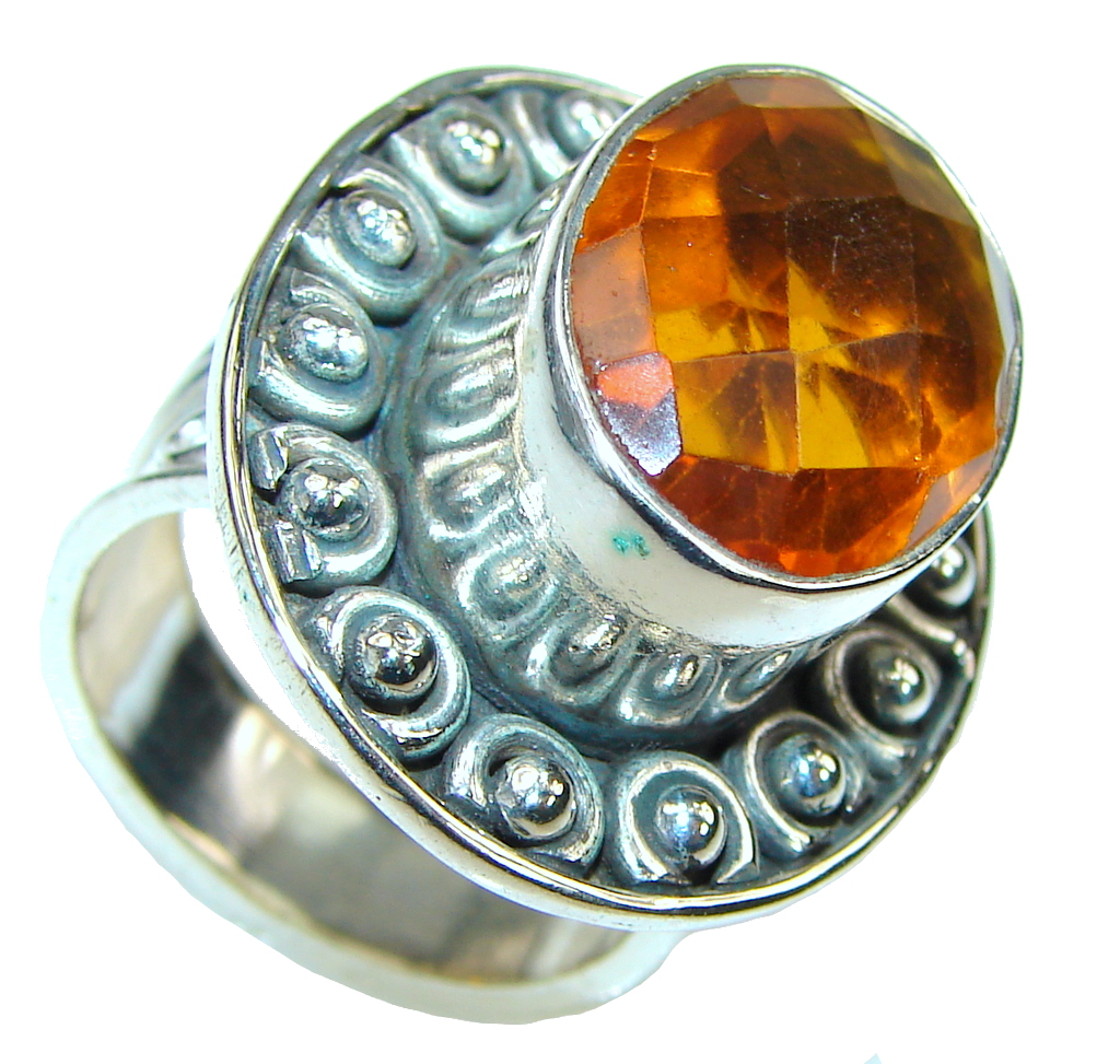 Amazing! Honey Topaz Quartz Sterling Silver Ring s. 8