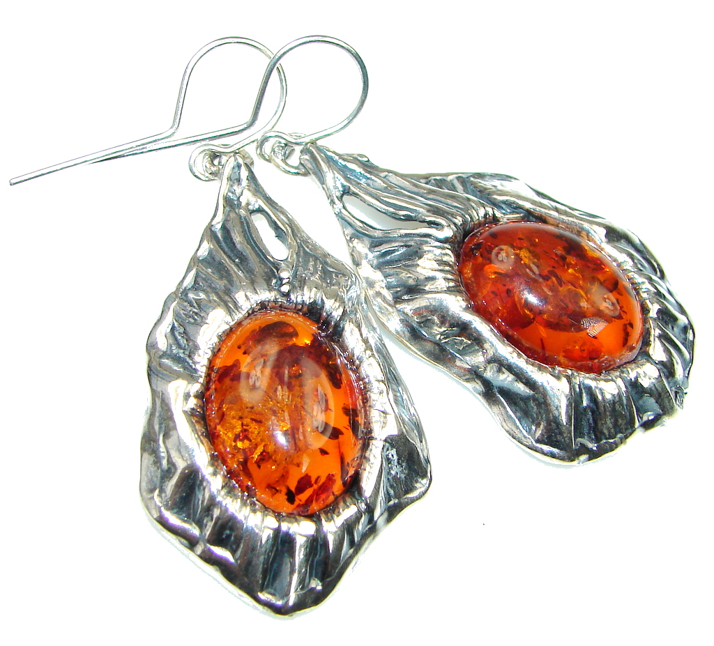 Huge! Fashion Design!! Brown Amber Sterling Silver earrings