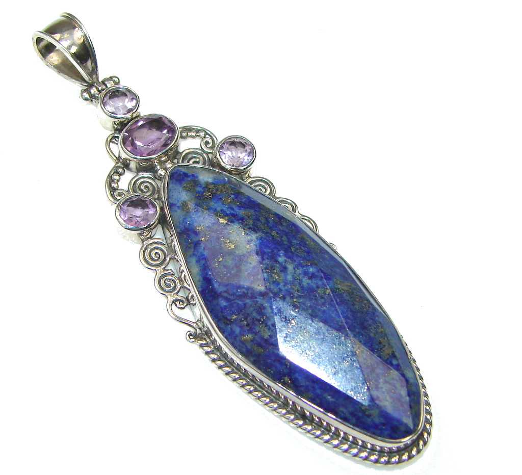 Big! Royal Blue Lapis Lazuli Sterling Silver Pendant