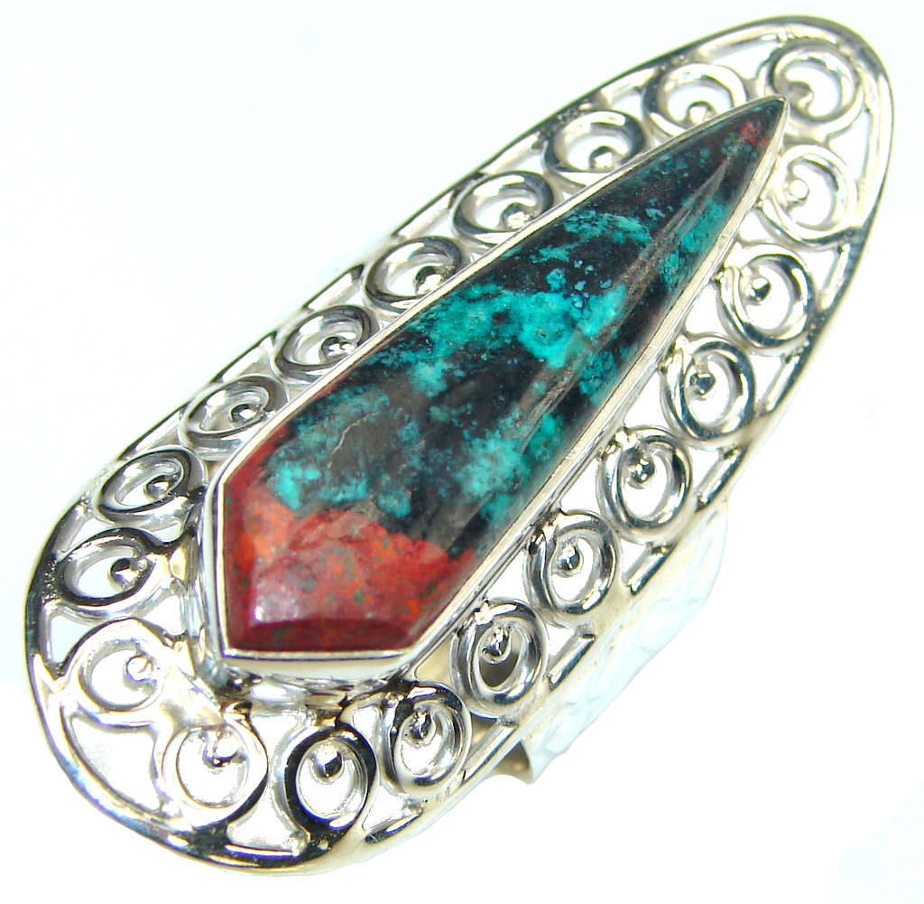 Big! Bali Secret! Red Sonora Jasper Sterling Silver ring s. 9