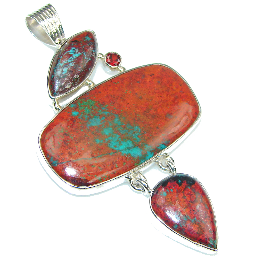 Big! In My Heart! Red Sonora Jasper, Garnet Sterling Silver Pendant