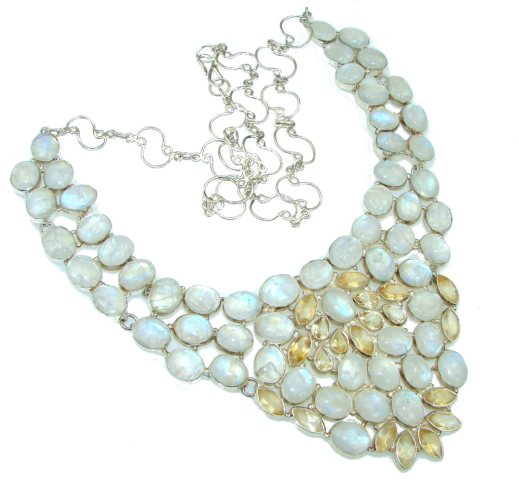 AAA White Fire Moonstone & Citrine Sterling Silver necklace