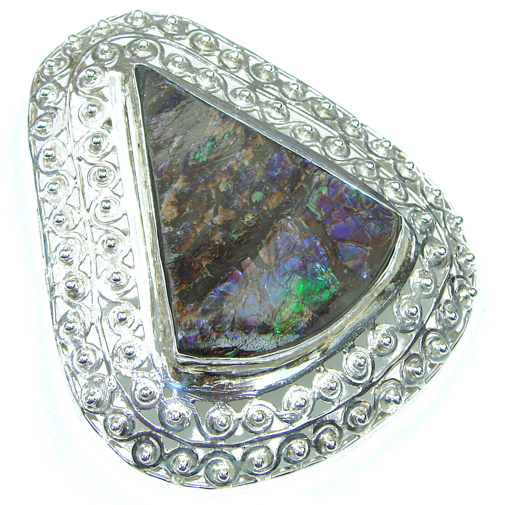 Large! Exclusive Multicolor Ammolite Sterling Silver Pendant