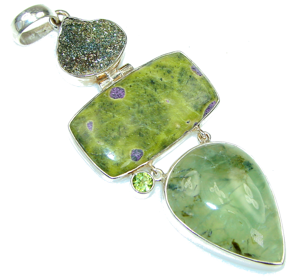 Large Green Island Atlantisite Sterling Silver pendant