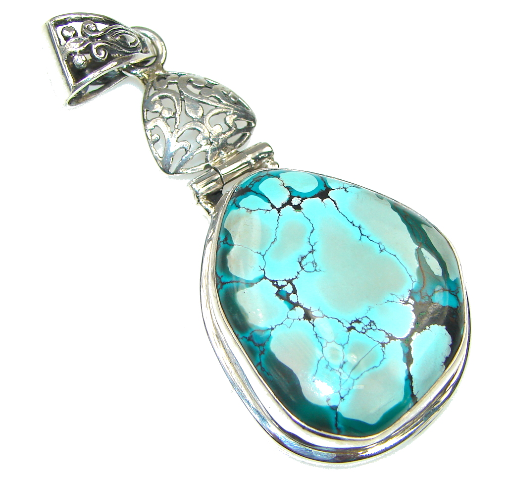 Amazing Design! Blue Turquoise Sterling Silver Pendant