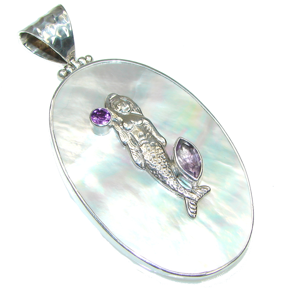 Big! Magic Style! Silver Blister Pearl, Amethyst Sterling Silver pendant