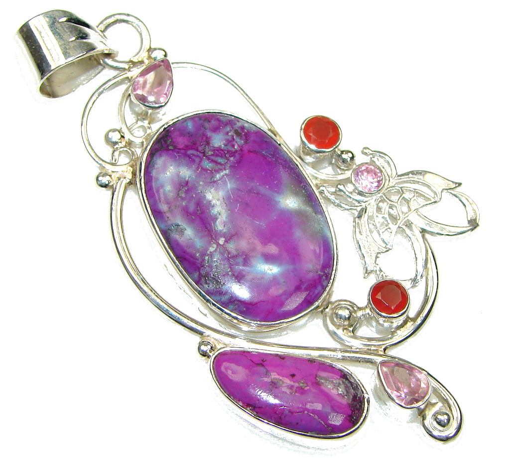 Big! Fabulous Design! Purple Turquoise Sterling Silver Pendant