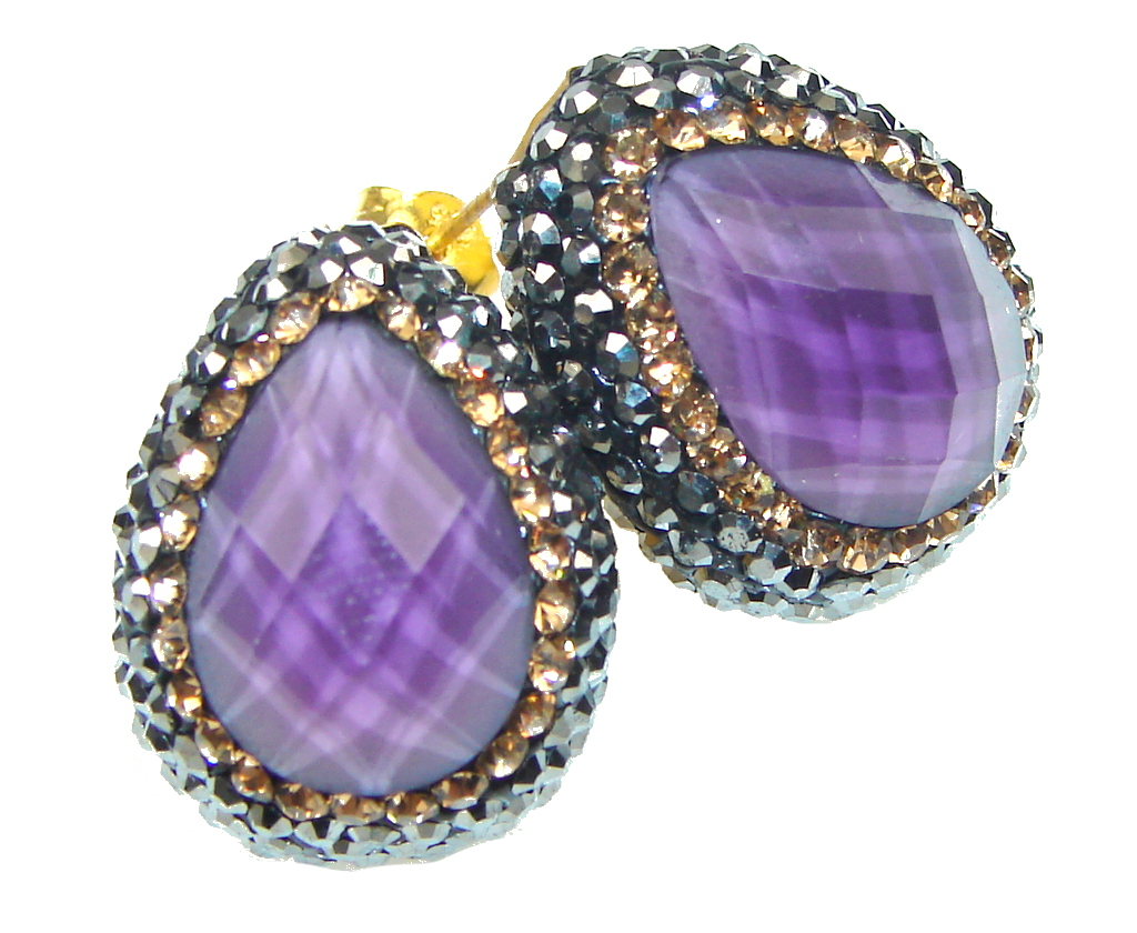 Amazing! Created Purple Amethyst & Citrine & Marcasite Sterling Silver earrings