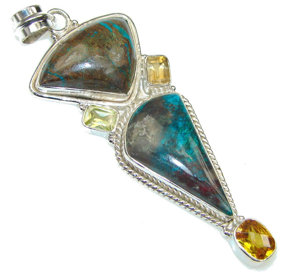 Excellent Blue Chrysocolla Sterling Silver Pendant
