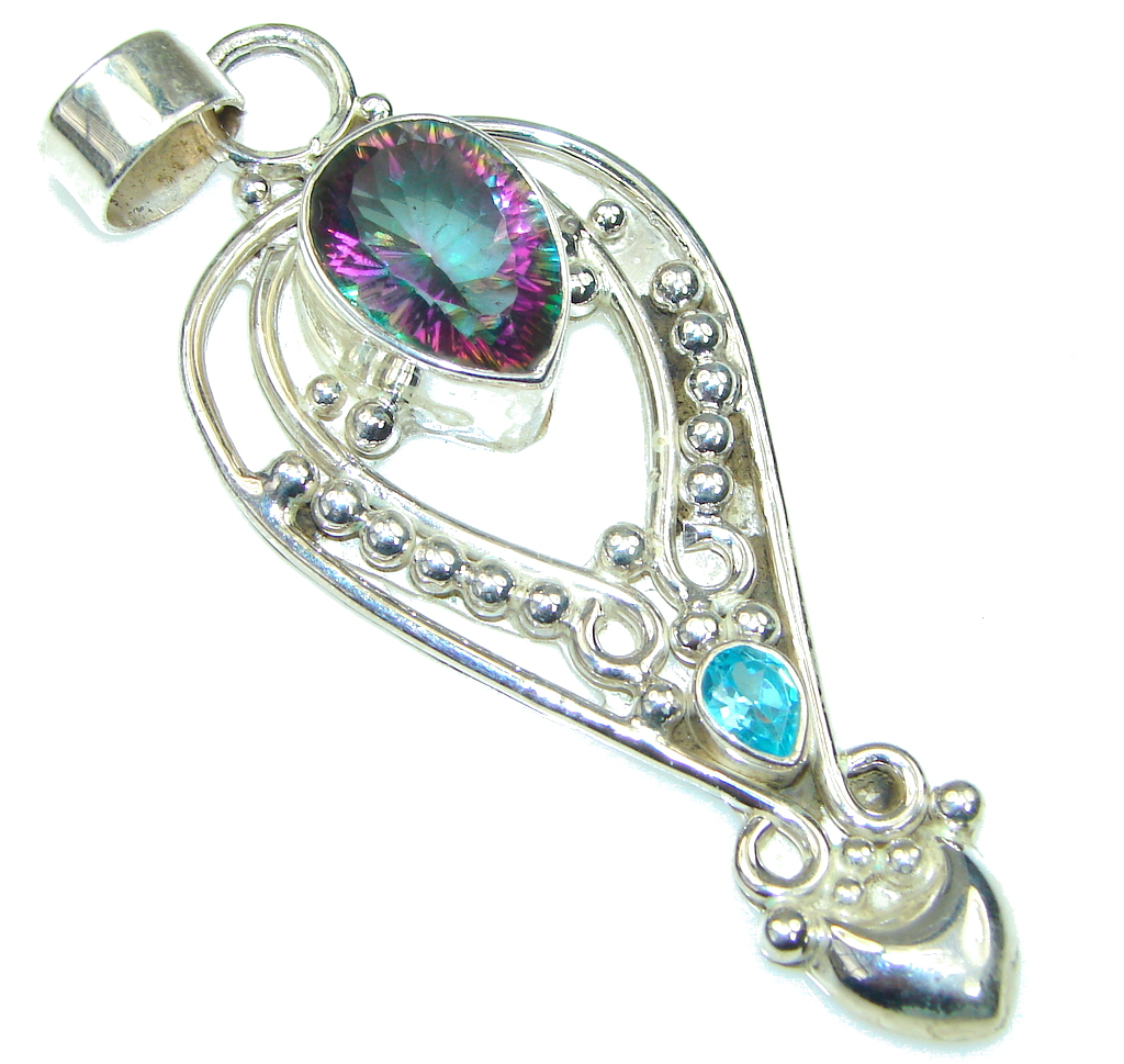 Big! Bali Style! Rainbow Magic Topaz Sterling Silver Pendant