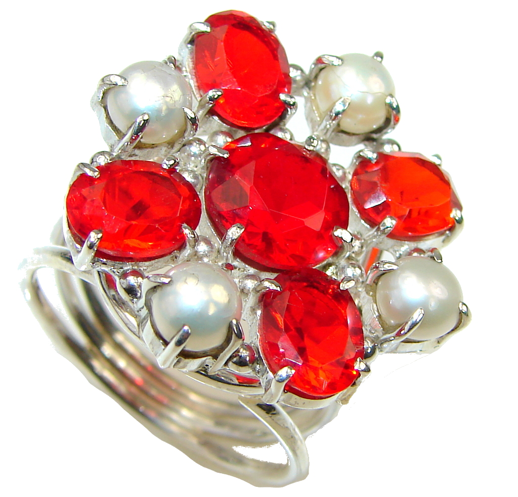 Amazing! Created Garnet & Fresh Water Pearl Sterling Silver ring s. 10 1/4