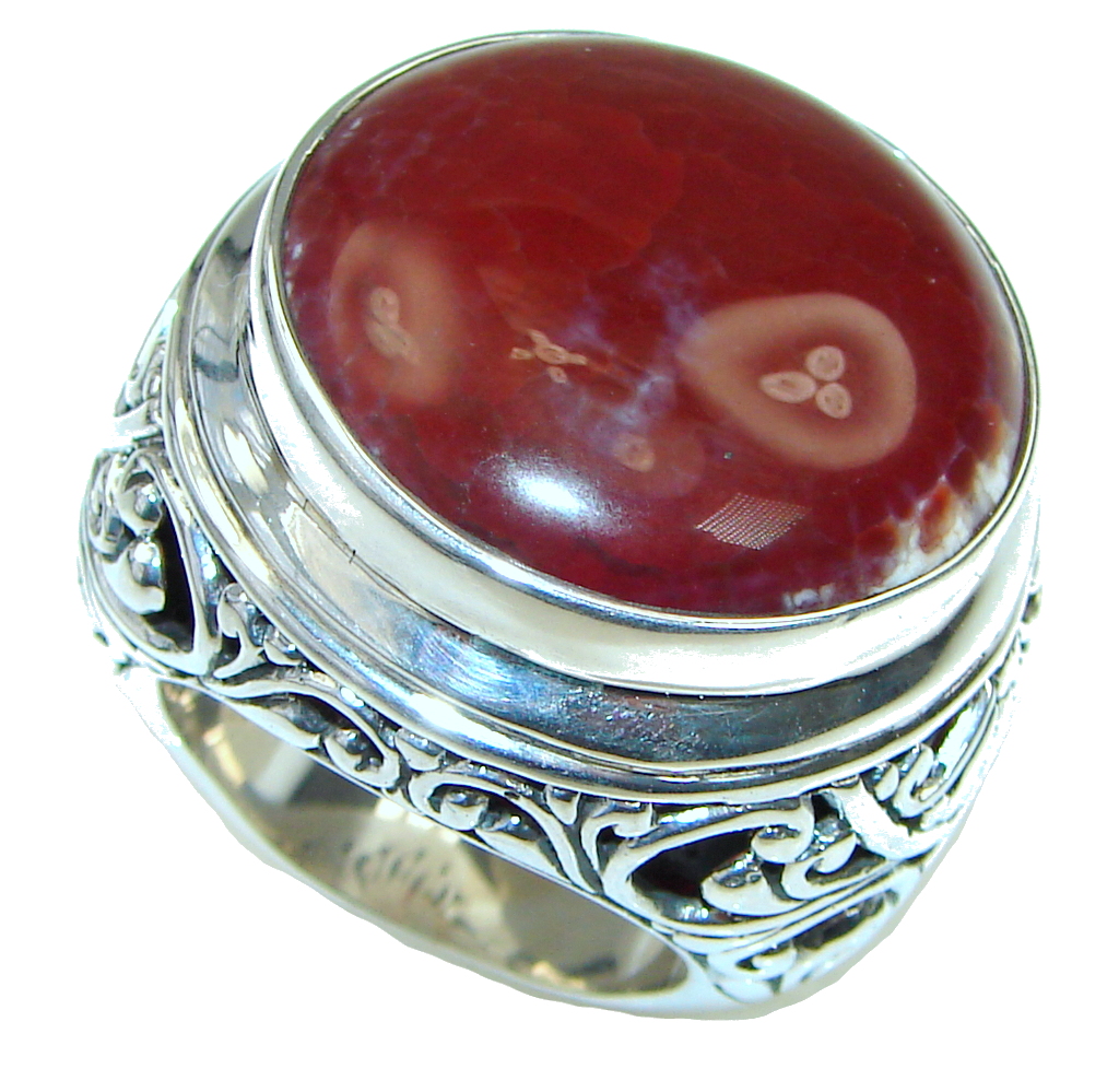 Bali Collection TOTALLY Oversized AAA Mexican Fire Agate Sterling Silver Ring s. 9
