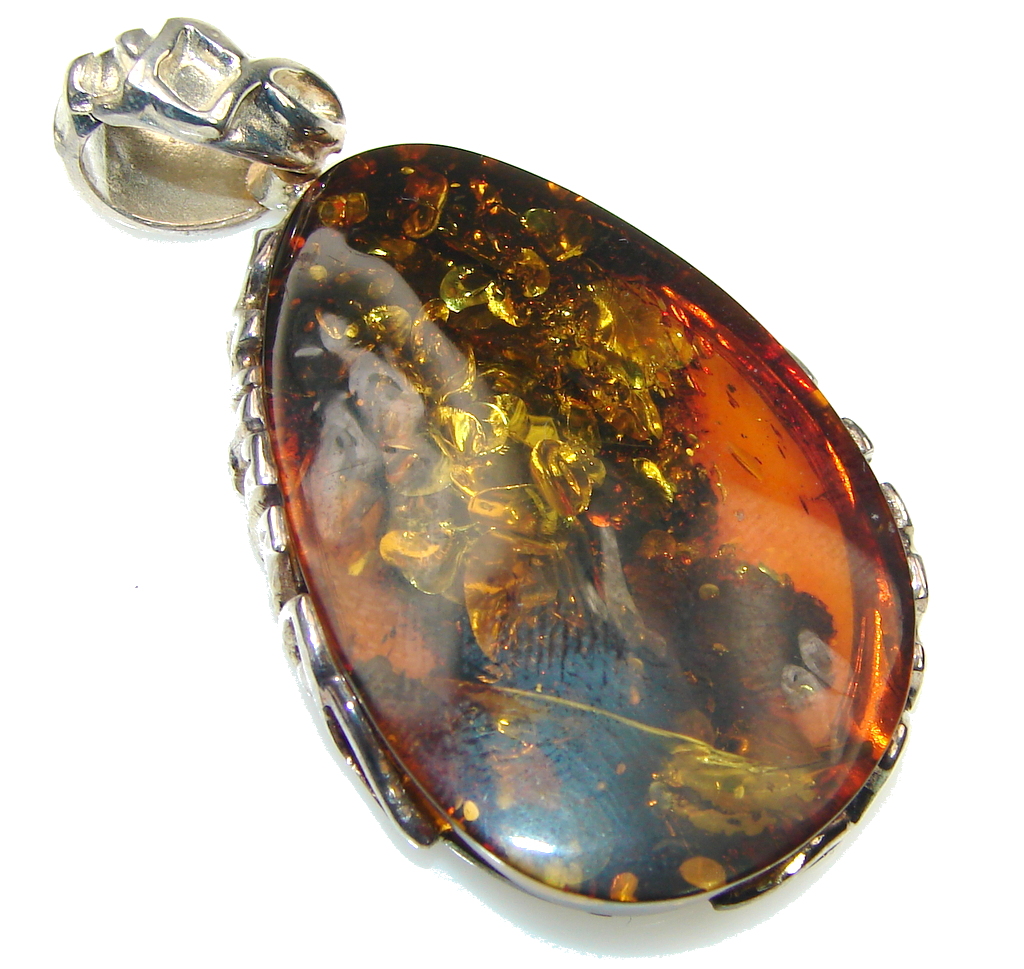 Exclusive! Baltic Polish Amber Sterling Silver pendant