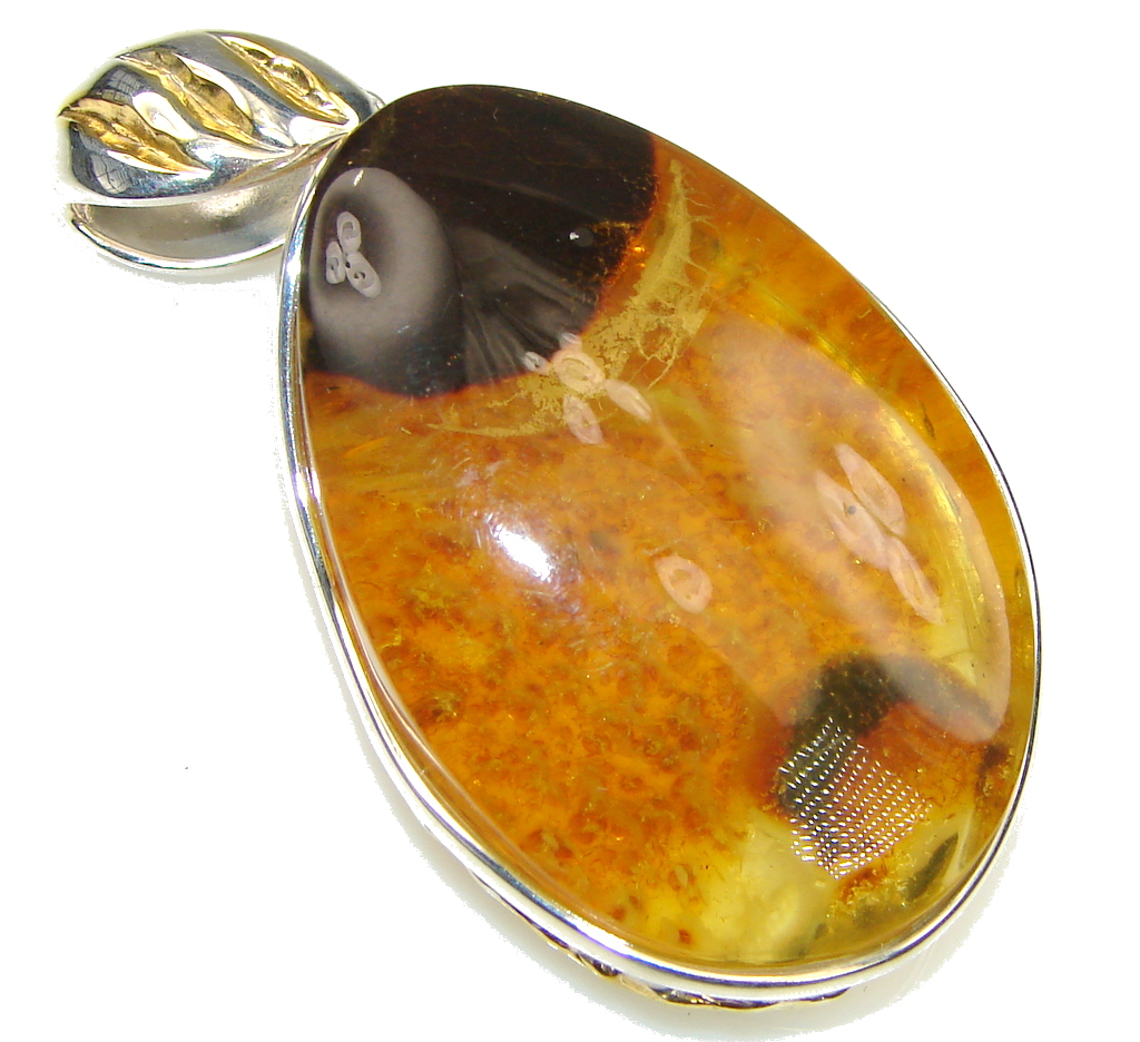 Incredible Design! Baltic Polish Amber, Gold Plated Sterling Silver pendant