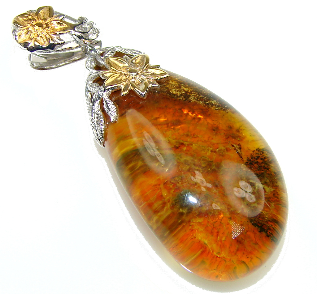 Exclusive! Baltic Polish Amber, Gold Plated Sterling Silver pendant