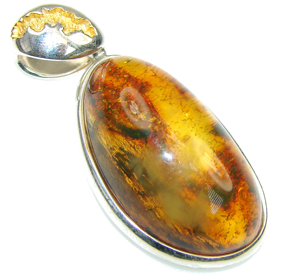 Fancy Quality! Baltic Polish Amber, Gold Plated Sterling Silver pendant