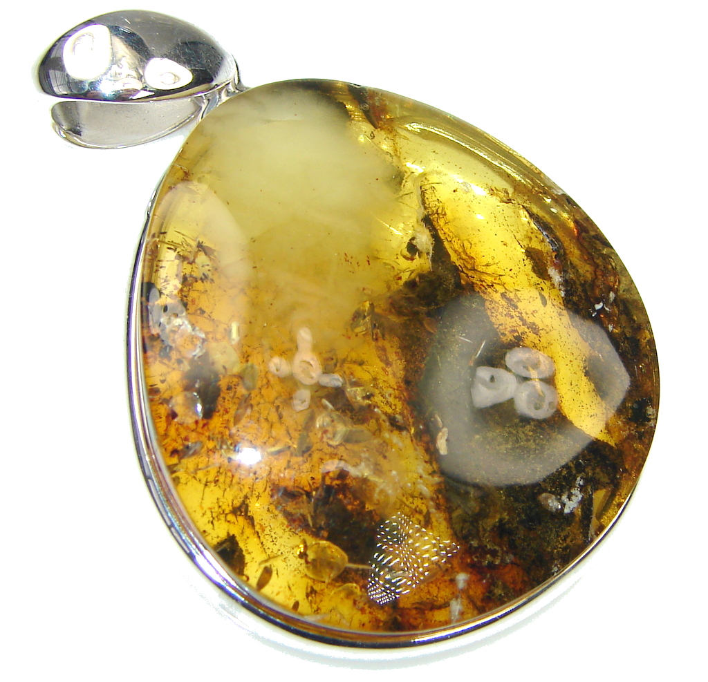 Natural! Brown Polish Amber Sterling Silver Pendant
