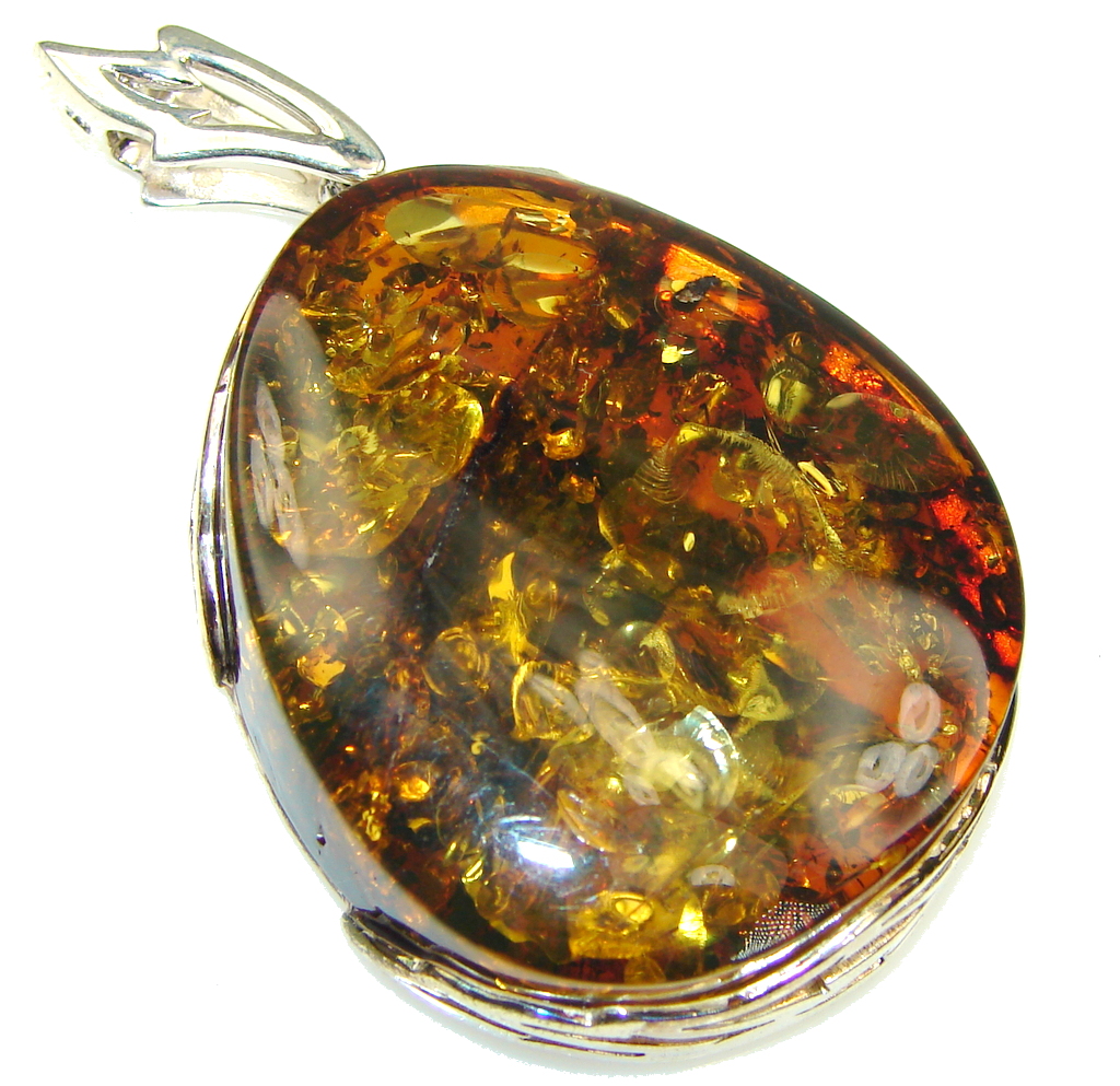 Stunning! Baltic Polish Amber Sterling Silver Pendant