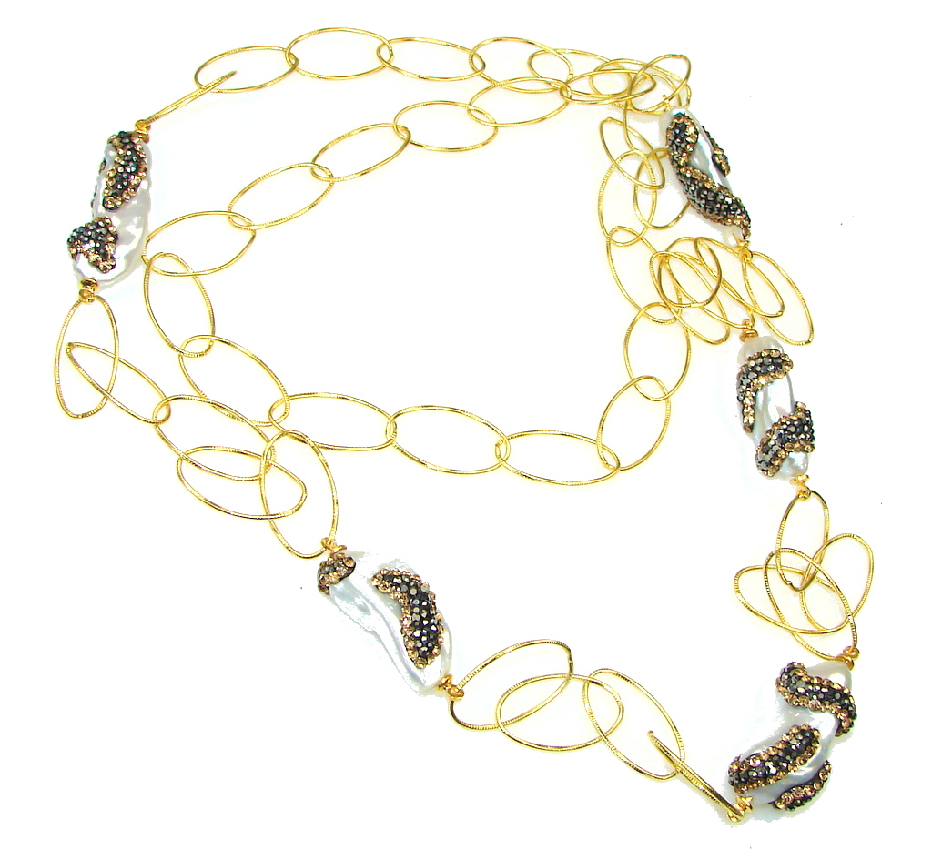 Beautiful Design! Mother Of Pearl & Marcasite & Citrine Sterling Silver Necklace
