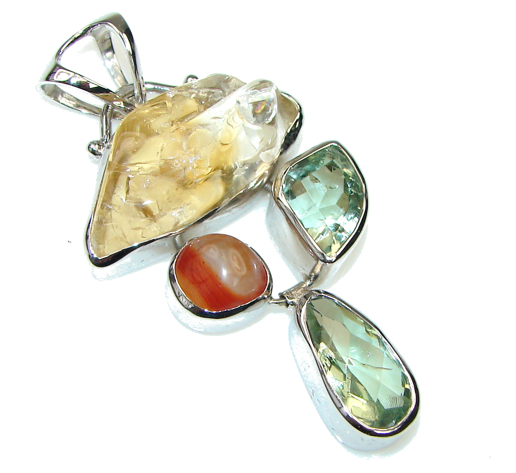 Precious Design! Rough Citrine Sterling Silver Pendant