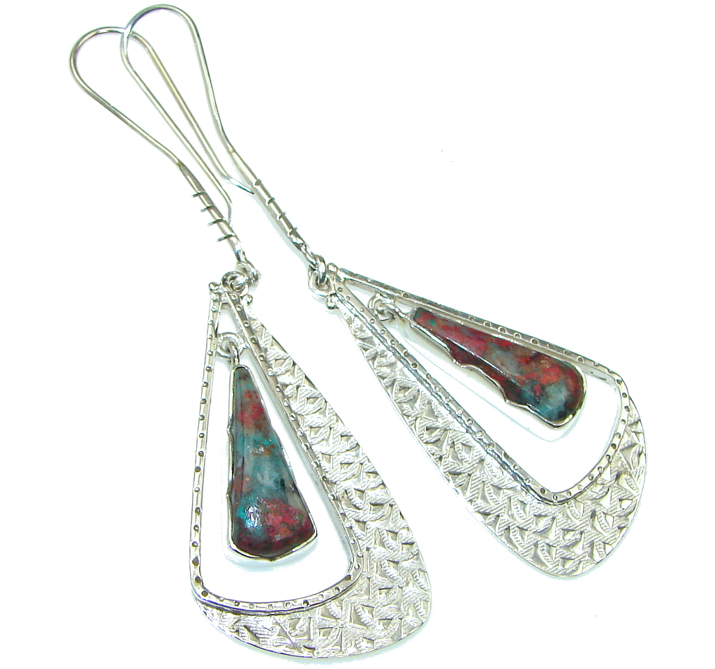 Fashion Design! Red Sonora Jasper Sterling Silver Earrings / Long