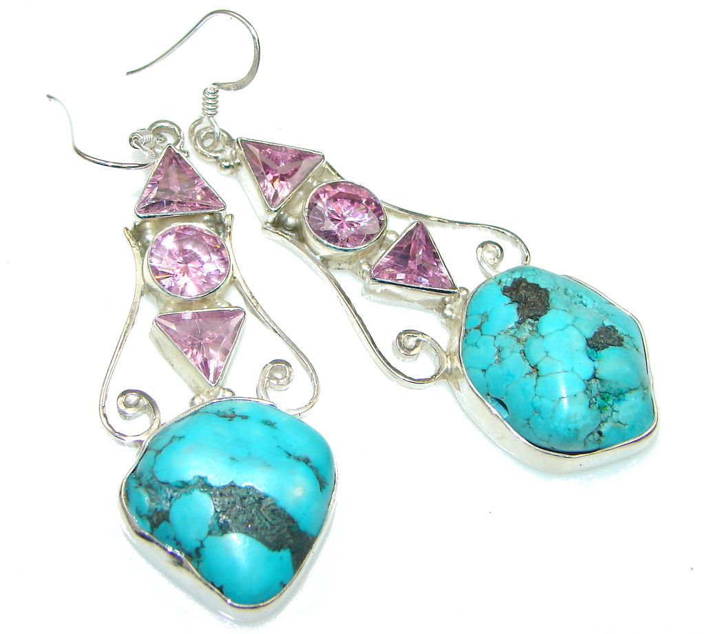 Big! Classic Blue Turquoise Sterling Silver earrings