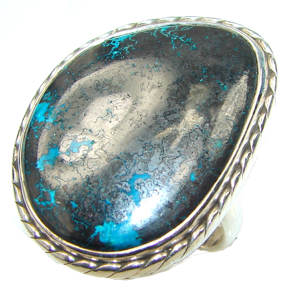 Big! Stone Of Harmony! Chrysocolla Sterling Silver ring s. 10 1/2